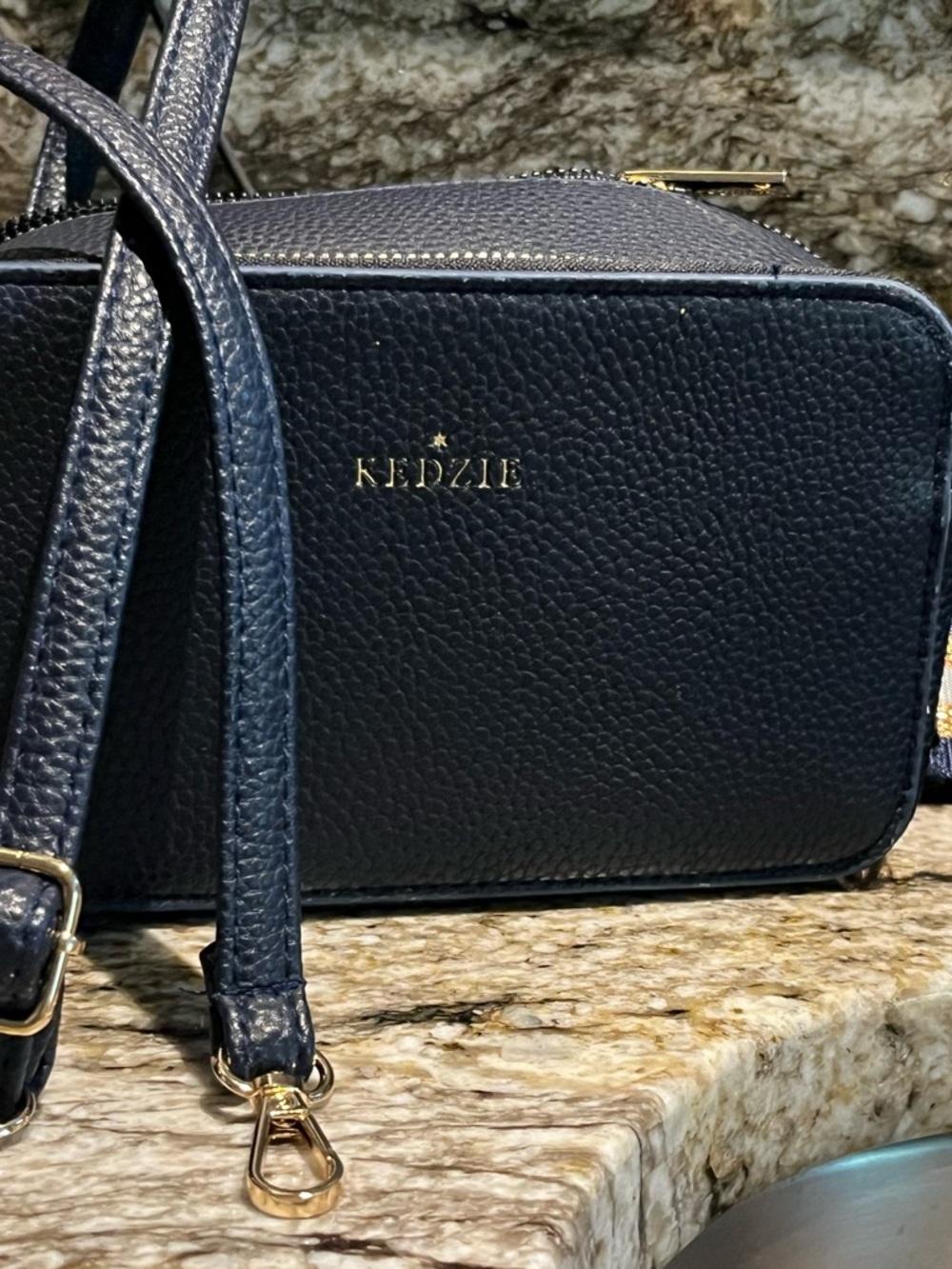Kedzie Navy Crossbody Bag with Striped Extra Strap - Picture 14 of 15